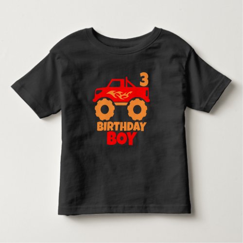 Birthday Boy Red Monster Truck with Age Orange Toddler T_shirt
