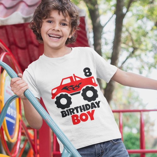 Birthday Boy Red Monster Truck with Age T_Shirt