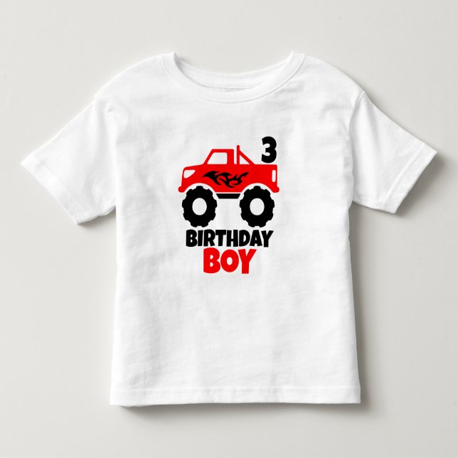Birthday Boy Red Monster Truck with Age Toddler T-shirt (Front)