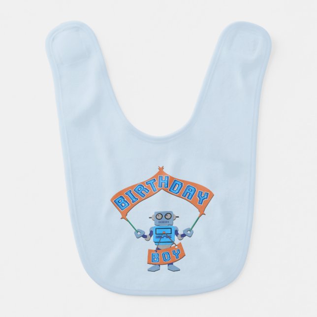 Birthday Boy Robot  Baby Bib (Front)