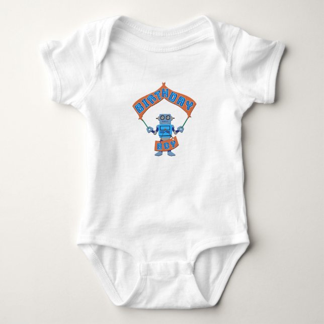Birthday Boy Robot      Baby Bodysuit (Front)