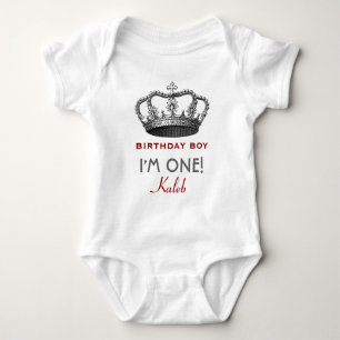 Birthday Boy Royal Prince Crown One Year Old A12 Baby Bodysuit