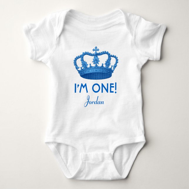 Birthday Boy Royal Prince Crown One Year Old V07A Baby Bodysuit (Front)