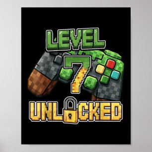 Birthday Boy Shirt Level 7 Unlocked 7th Birthday G Poster