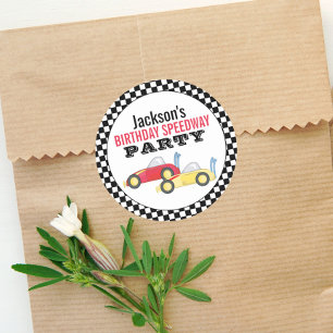 Birthday Boy Simple Race Car Whimsical Party Classic Round Sticker