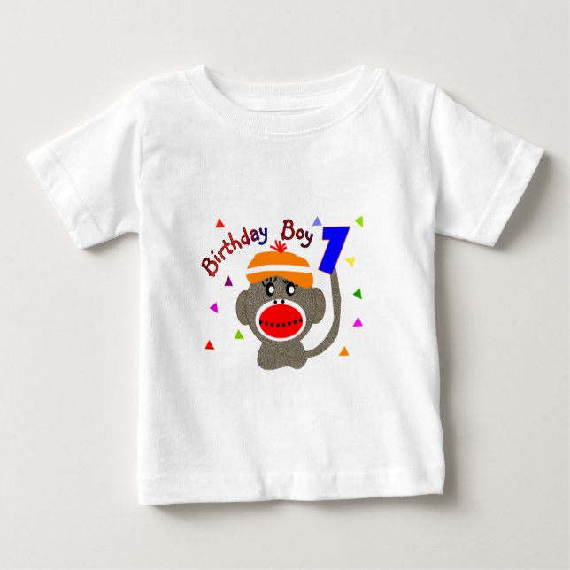 Birthday BOY Sock monkey 1 year old Baby T-Shirt (Front)
