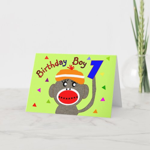 Birthday BOY Sock monkey 1 year old Card