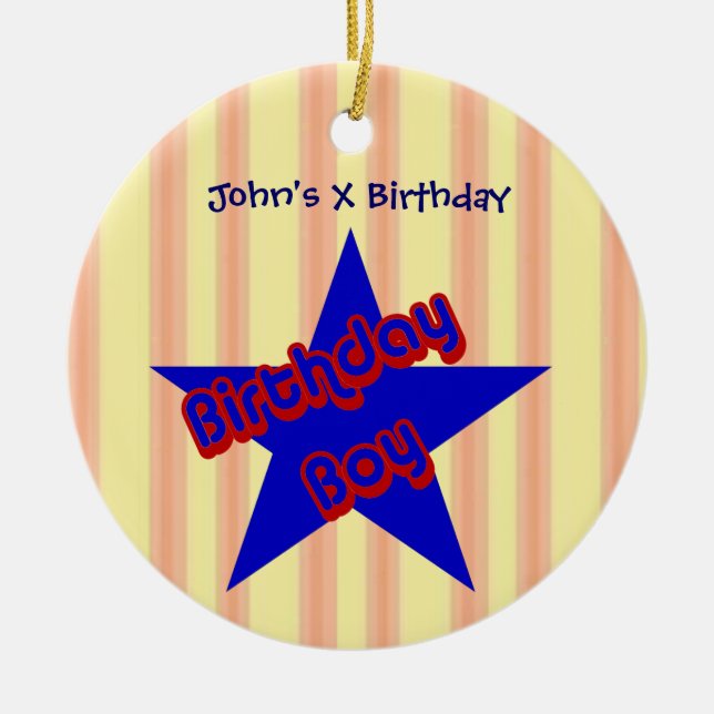 Birthday Boy Star Cute Customizable Ornament (Front)