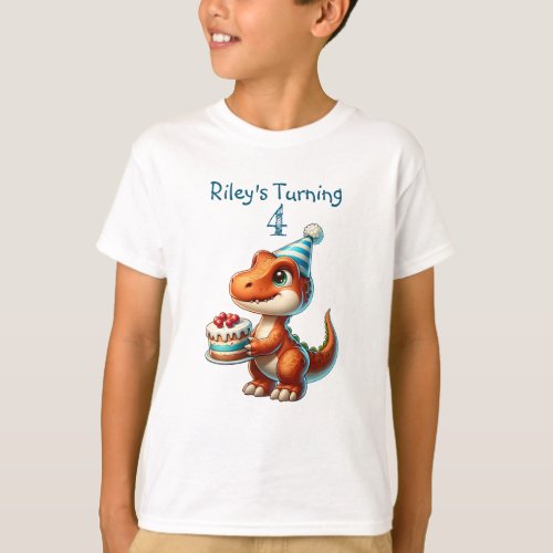 Birthday Boy T_rex Dinosaur Name and Age T_Shirt