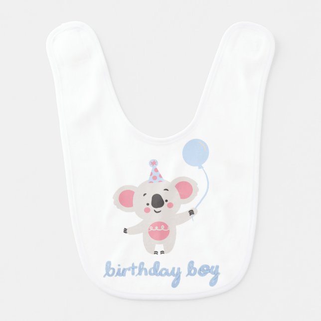 Birthday Boy Teddy Bear Holding A Balloon Baby Bib (Front)