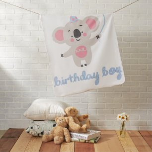 Birthday Boy Teddy Bear Holding A Balloon Baby Blanket