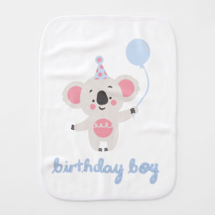 Birthday Boy Teddy Bear Holding A Balloon Baby Burp Cloth