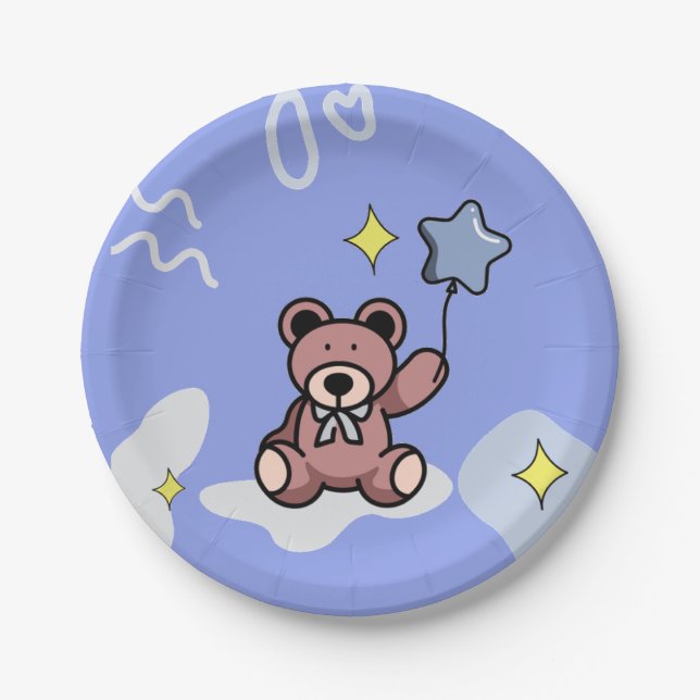 Birthday Boy Teddy Bear    Paper Plates (Front)