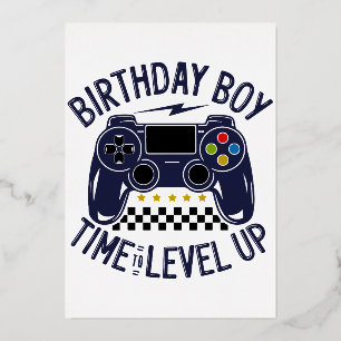 Birthday Boy Time to Level Up Foil Invitation