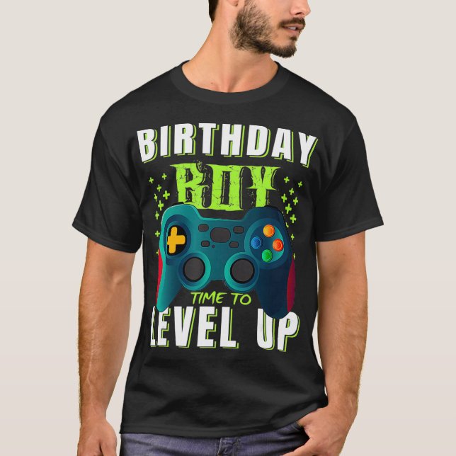 Birthday Boy Time to Level Up Funny Video Game Boy T-Shirt (Front)