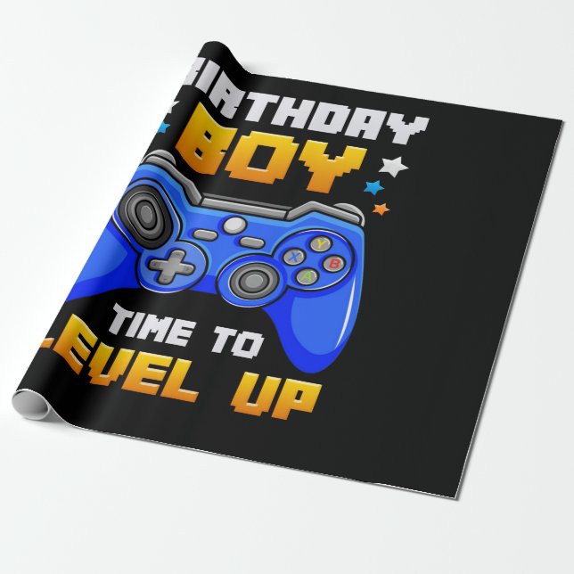 Birthday Boy Time to Level Up Video Game Birthday Wrapping Paper (Unrolled)
