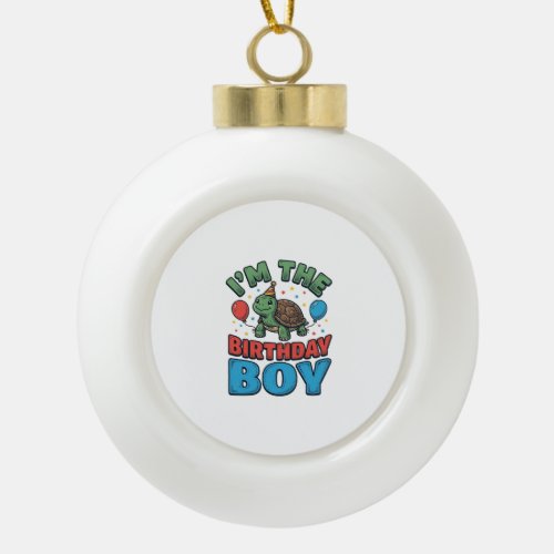 Birthday Boy Turtle Vintage Party Shirt Design_1 Ceramic Ball Christmas Ornament