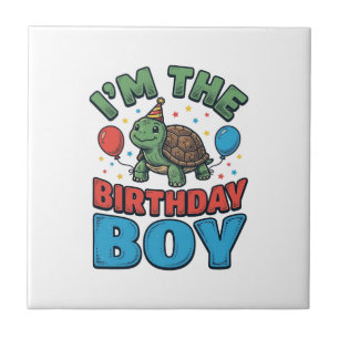 Birthday Boy Turtle Vintage Party Shirt Design_1 Ceramic Tile