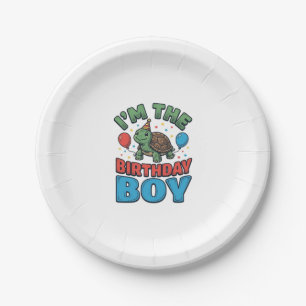 Birthday Boy Turtle Vintage Party Shirt Design_1 Paper Plates