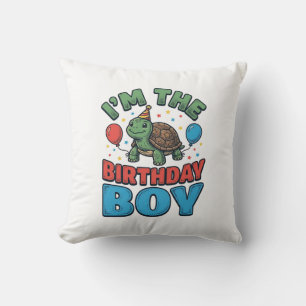 Birthday Boy Turtle Vintage Party Shirt Design_1 Throw Pillow