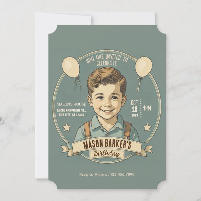 Birthday boy vintage  invitation (Front)
