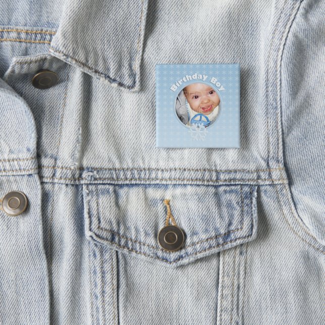 Birthday Boy Winter Onederland Blue Custom photo Button (In Situ)
