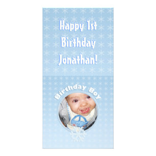 Birthday Boy Winter Onederland Blue Custom photo Card