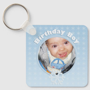 Birthday Boy Winter Onederland Blue Custom photo Keychain