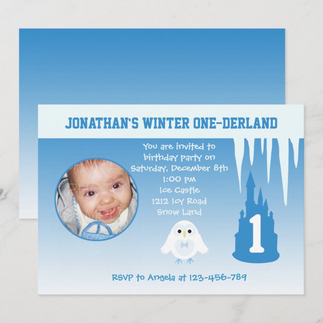 Birthday Boy Winter Onederland invitation (Front/Back)
