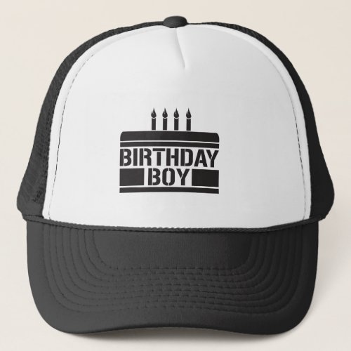 Birthday boy with cake trucker hat