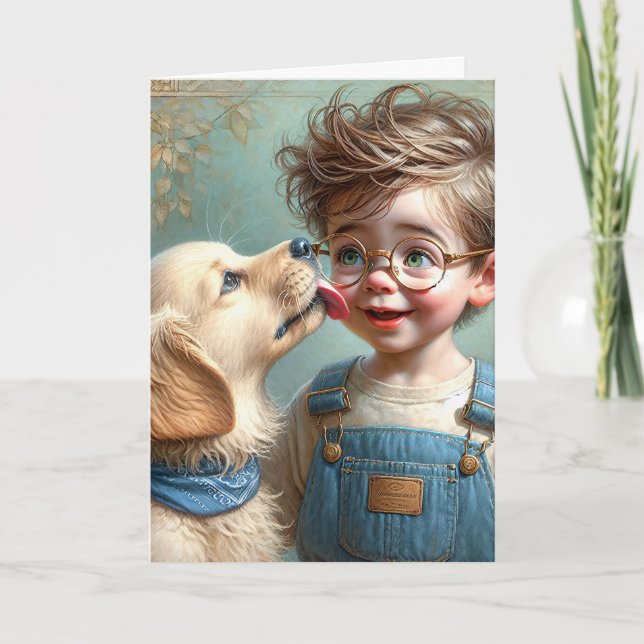 Birthday Boy With Pet Puppy Card (Front)