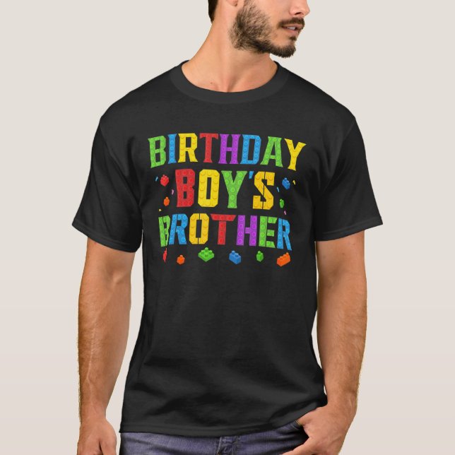 Birthday Boy's Brother Blocks Master Builder Brick T-Shirt (Front)