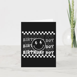 Birthday Boys Groovy Smile Face Checkered Birthday Card