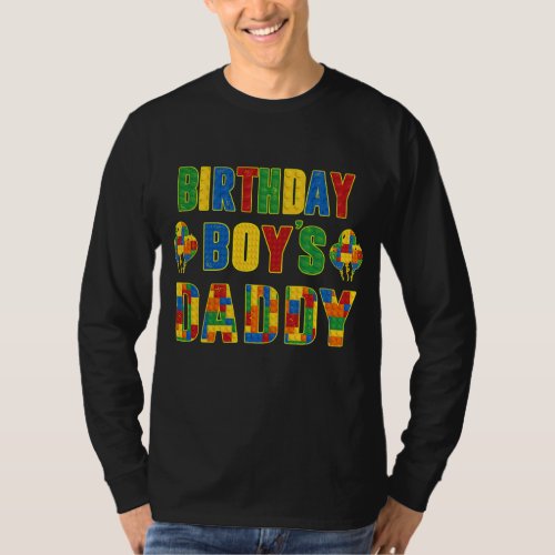 Birthday Boys Heart Daddy Dad Building Block T_Shirt