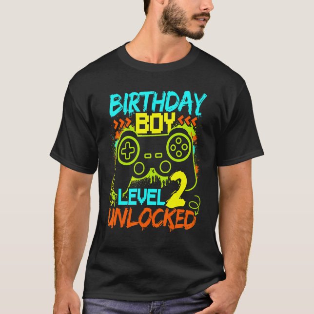 Birthday Boys Level 2 Unlocked Video Gamer T-Shirt (Front)