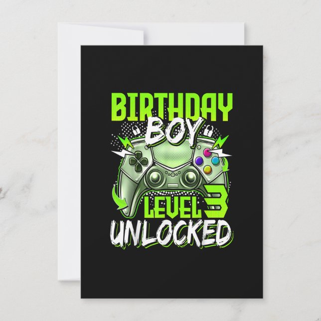 Birthday Boys Level 3 Unlocked Video Gamer Birthda Invitation (Front)