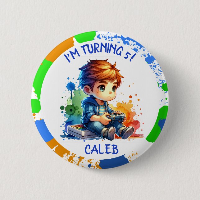 Birthday Boy's name and age Personalized  Button (Front)