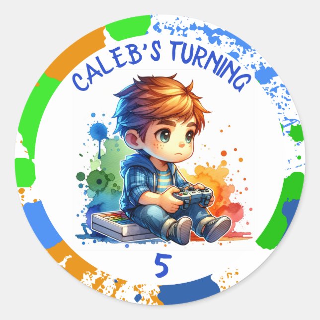 Birthday Boy's name and age Personalized  Classic Round Sticker (Front)