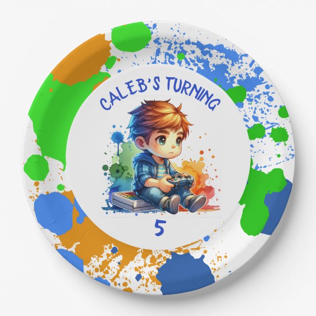 Birthday Boy's name and age Personalized  Paper Plates (Front)