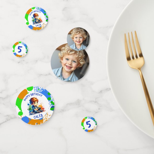 Birthday Boy's name and age Personalized Photo Confetti (Group)