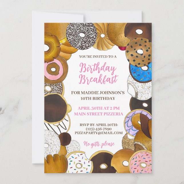 Birthday Breakfast Brunch Doughnut Donut Junk Food Invitation (Front)