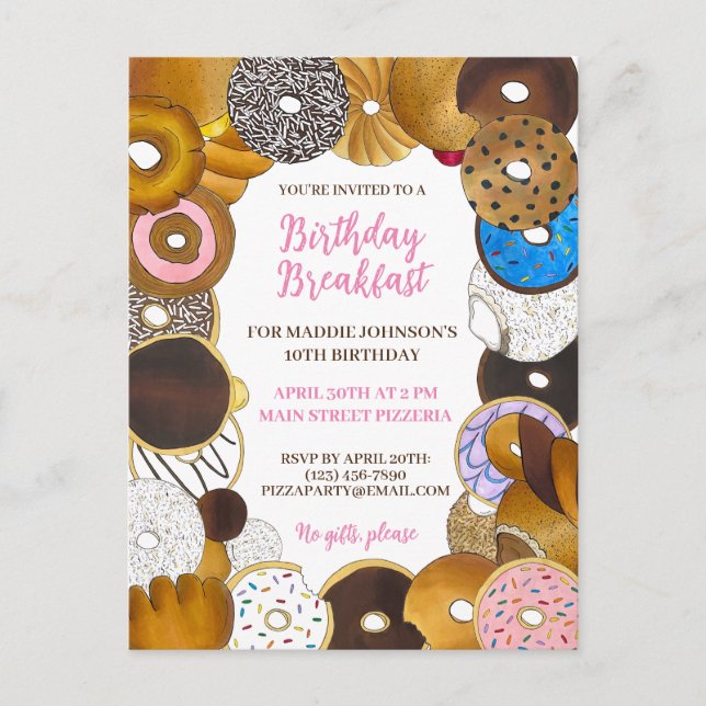 Birthday Breakfast Brunch Doughnut Donut Junk Food Invitation Postcard (Front)