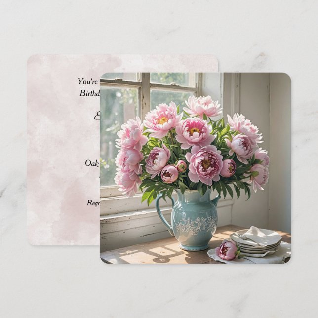 Birthday Breakfast Brunch Peony Bouquet  Invitation (Front/Back)