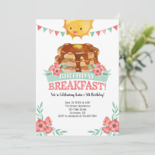 Birthday Breakfast Girls Pancake   Invitation