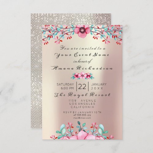 Birthday Bridal Floral Bohemian Pearly Rose Sparkl Invitation