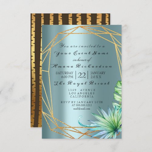 Birthday Bridal Palm Tree BeachTropic Monstera Gol Invitation