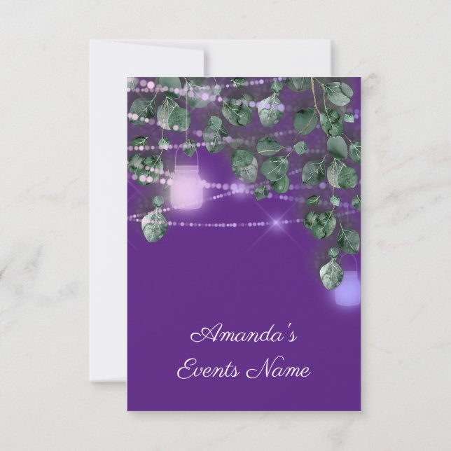 Birthday Bridal Shower Light Jar Purple Blue Invitation (Back)