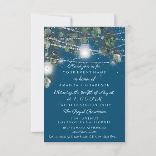 Birthday Bridal Shower Light Jar Rustic Blue Green Invitation