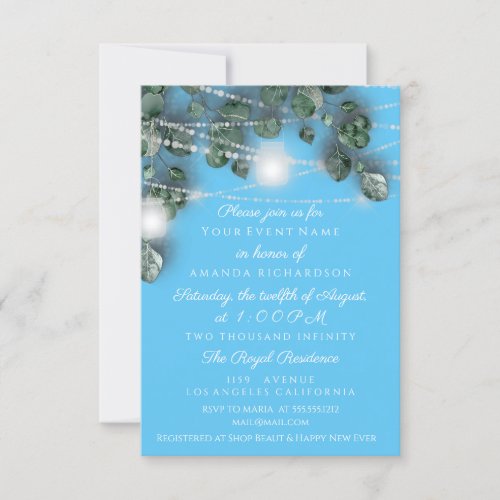 Birthday Bridal Shower Light Jar Rustic Ocean blue Invitation