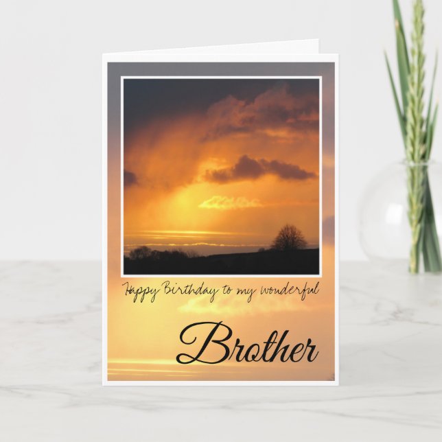 Birthday Brother, Bright Sun Behind Storm Clouds Card (Front)